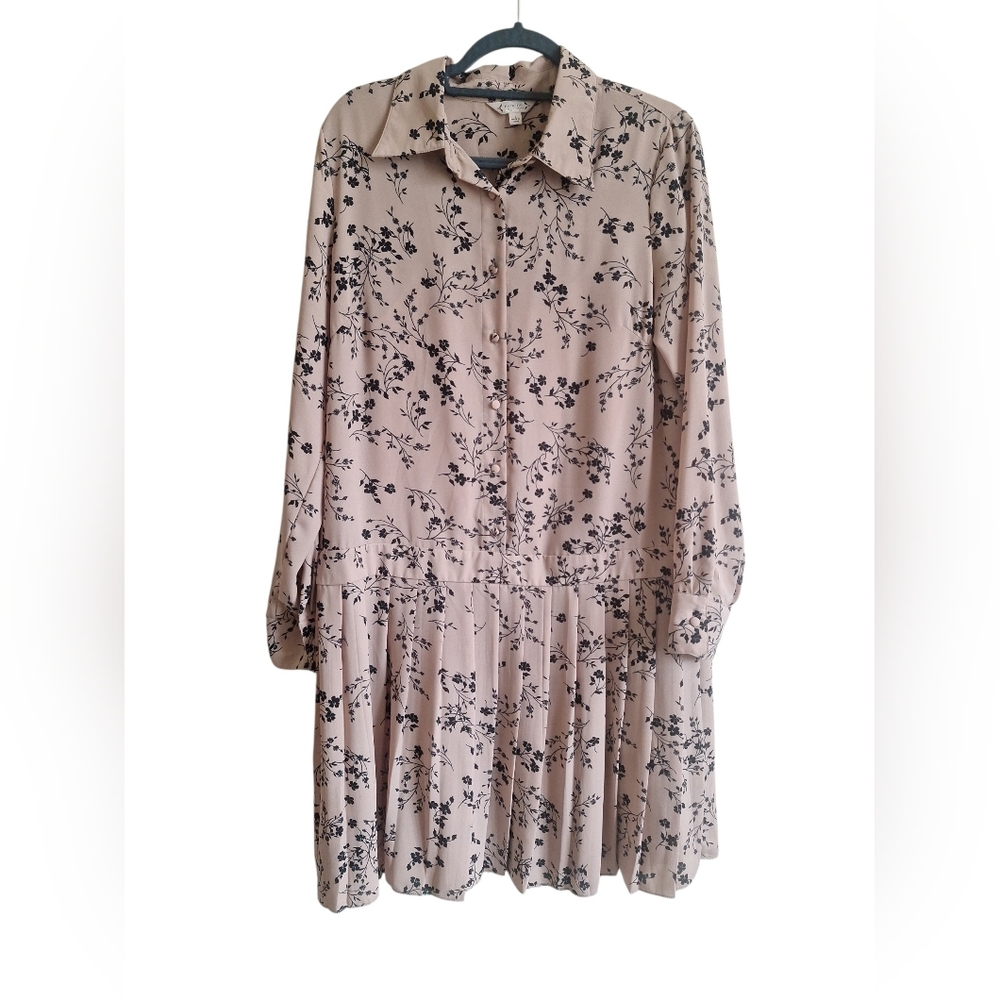 Nanette Lepore Blush Pink Floral Button-Down Drop-Waist Dress Size 8